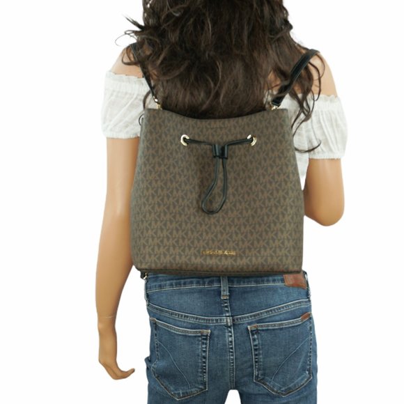 Michael Kors Suri Large Bucket Drawstring Convertible Backpack MK Brown Black main image 7
